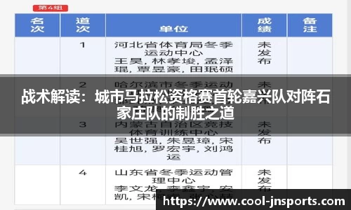 战术解读：城市马拉松资格赛首轮嘉兴队对阵石家庄队的制胜之道